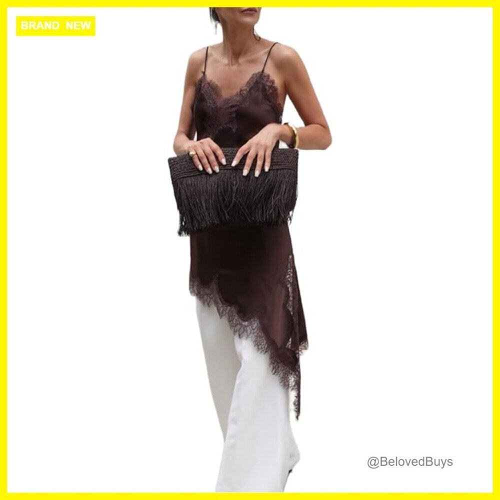 Satin Lace Trim Camisole Top V-Neck Spaghetti Strap Asymmetrical Layering